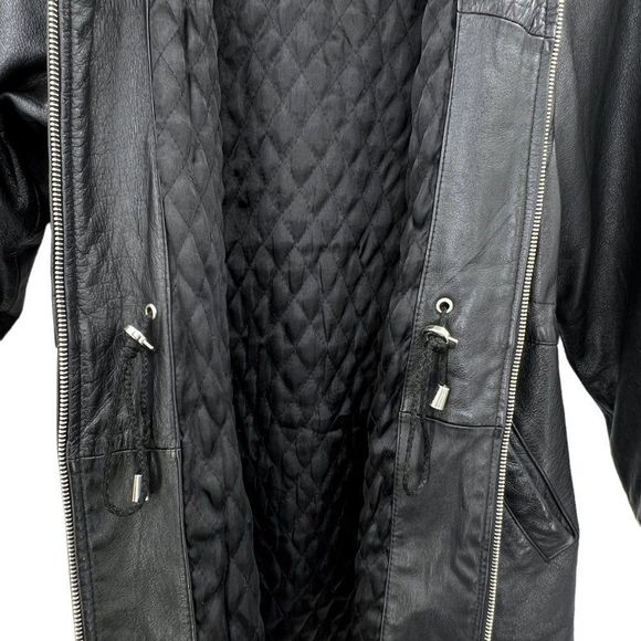 Vintage 90s Wilsons Leather Hooded Drawstring Waist Anorak Parka Jacket Coat - Picture 5 of 7